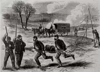 Union soldiers laying telegraph lines